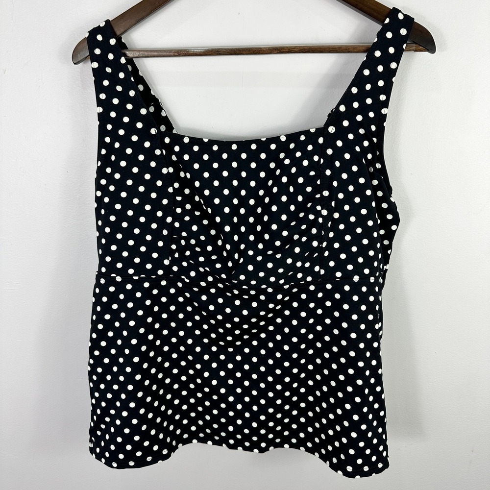 Lands End 16W Tankini Top Polka Dot Bust Minimizer Tummy Control Plus Size Swim